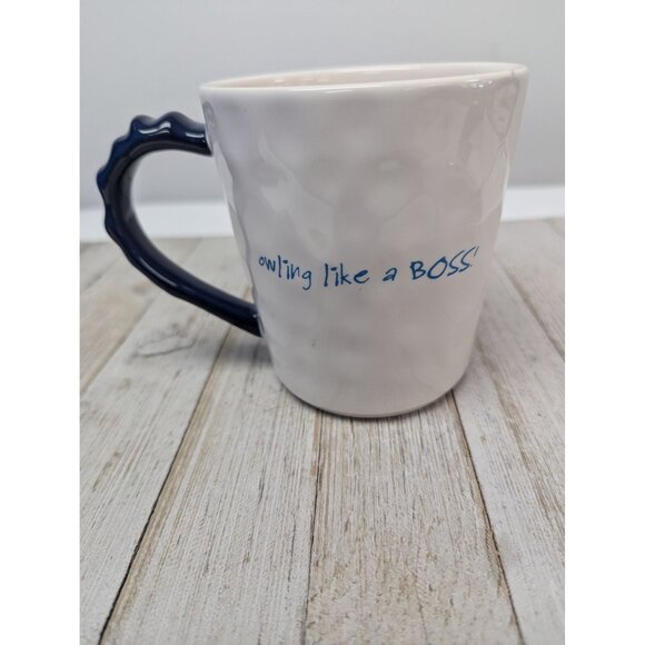 Pier 1 Imports Coffee Mug Ironstone Owl Owling Like a Boss Tea Cup Blue EUC - Picture 4 of 6